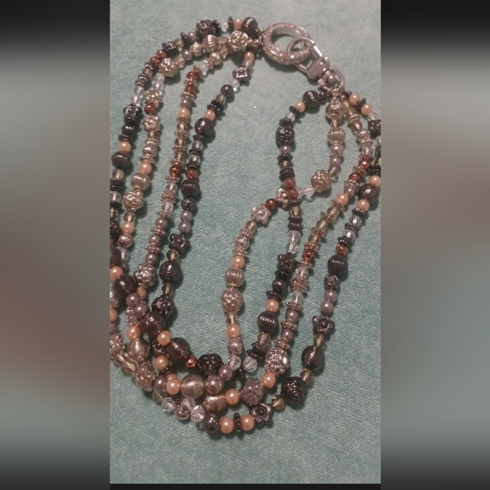 Cookie Lee Elegant Multi-Strand NECKLACE - Black, Silver, Brown